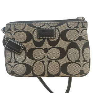 Coach Signature Black and Cream Wristlet